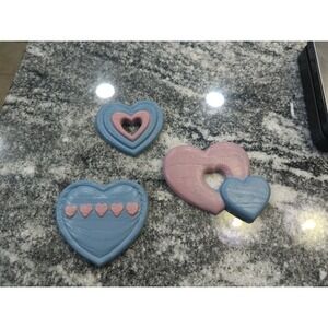 Vintage Homco Burwood Plastic Hearts Wall Decor Set Of 3 Blue & Pink